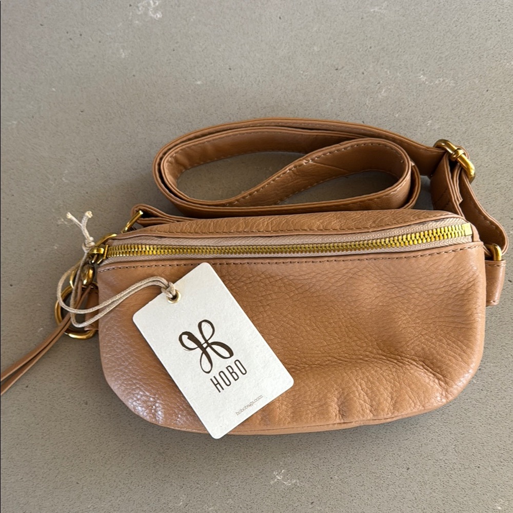 HOBO Tan Leather Hobo Bag with Gold Hardware